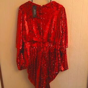 Red Sequin Long Sleeve Dress